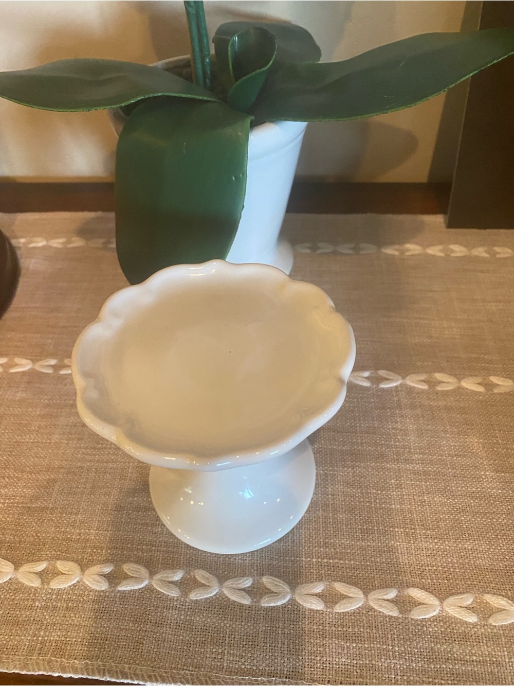 Hobby Lobby White Scalloped Ceramic Pedestal Dish